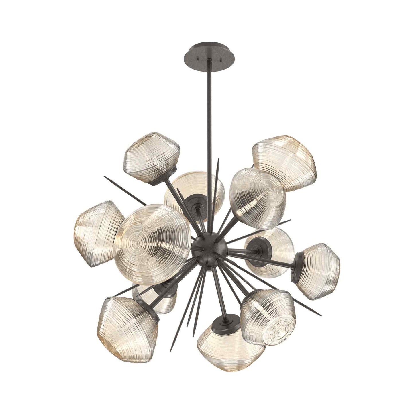 Mesa Starburst LED Chandelier in Graphite/Amber Blown Glass (30.1-Inch).