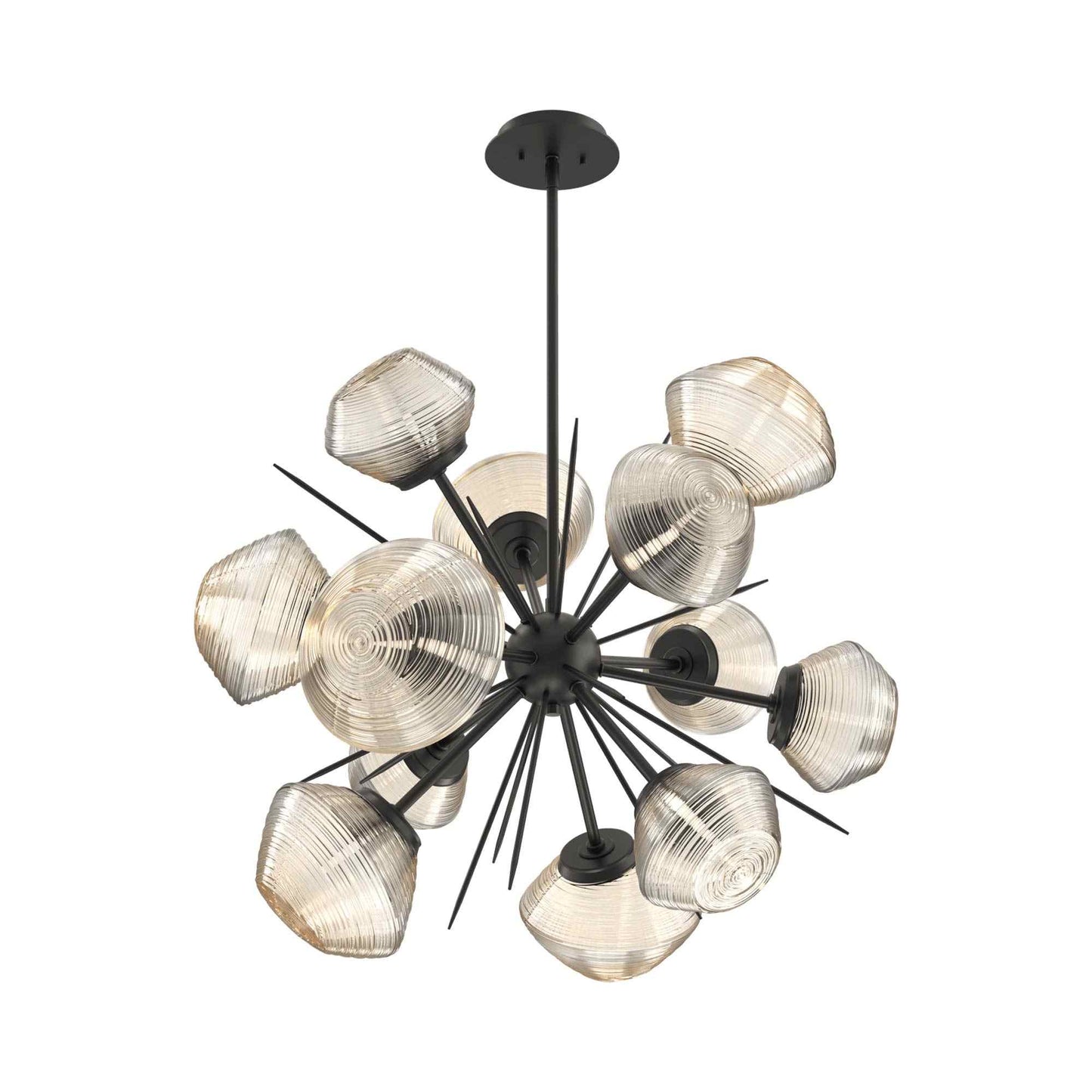 Mesa Starburst LED Chandelier in Matte Black/Amber Blown Glass (30.1-Inch).