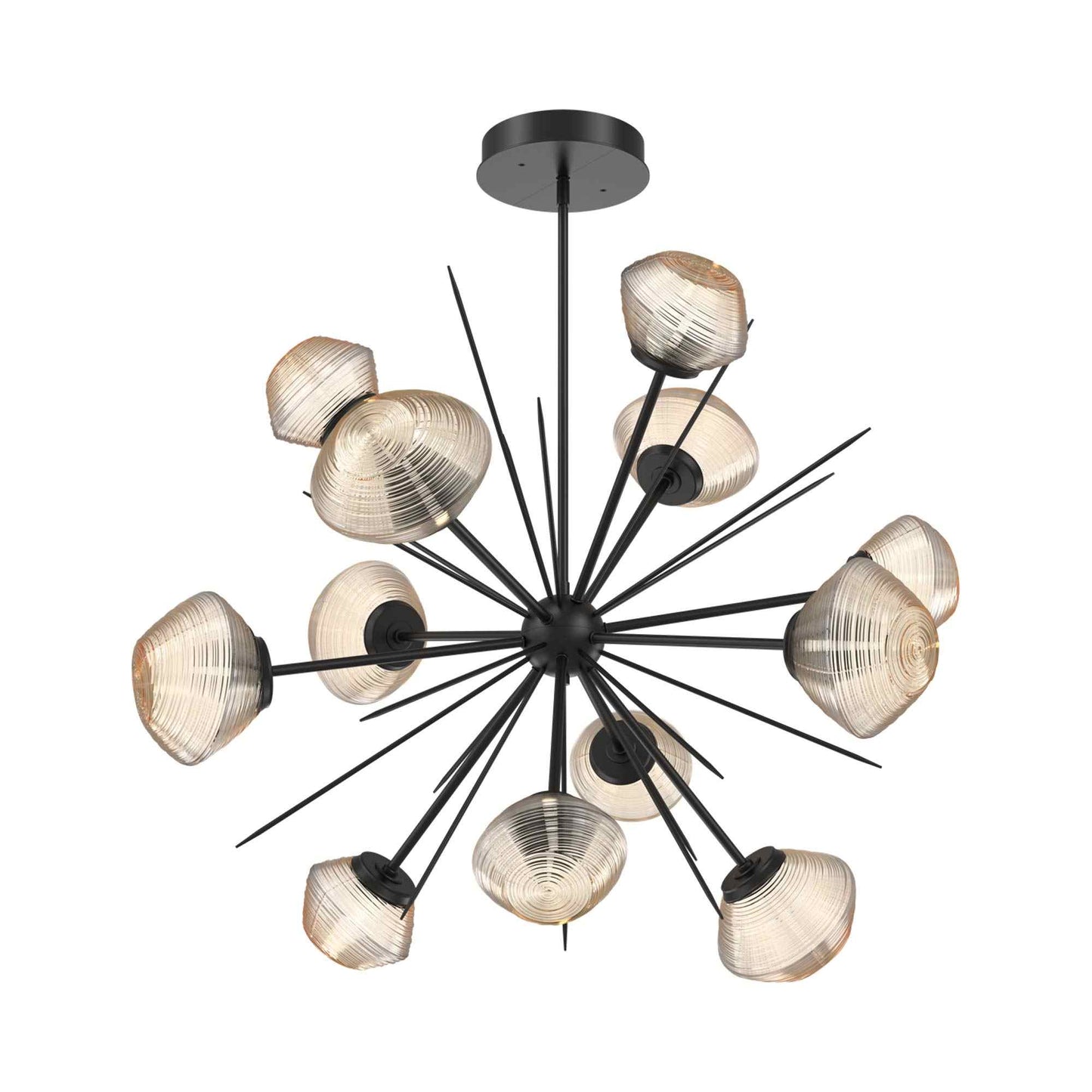 Mesa Starburst LED Chandelier in Matte Black/Amber Blown Glass (39.7-Inch).