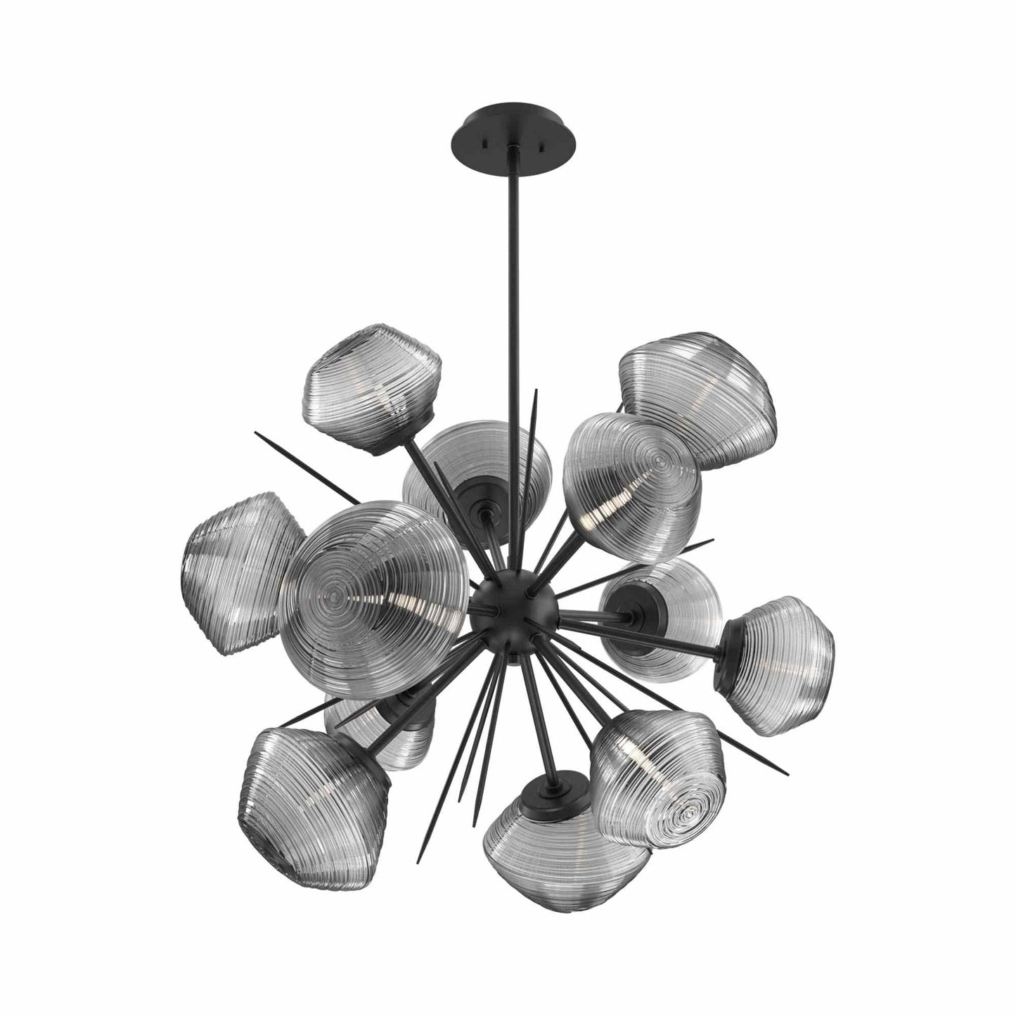 Mesa Starburst LED Chandelier in Matte Black/Smoke Blown Glass (30.1-Inch).