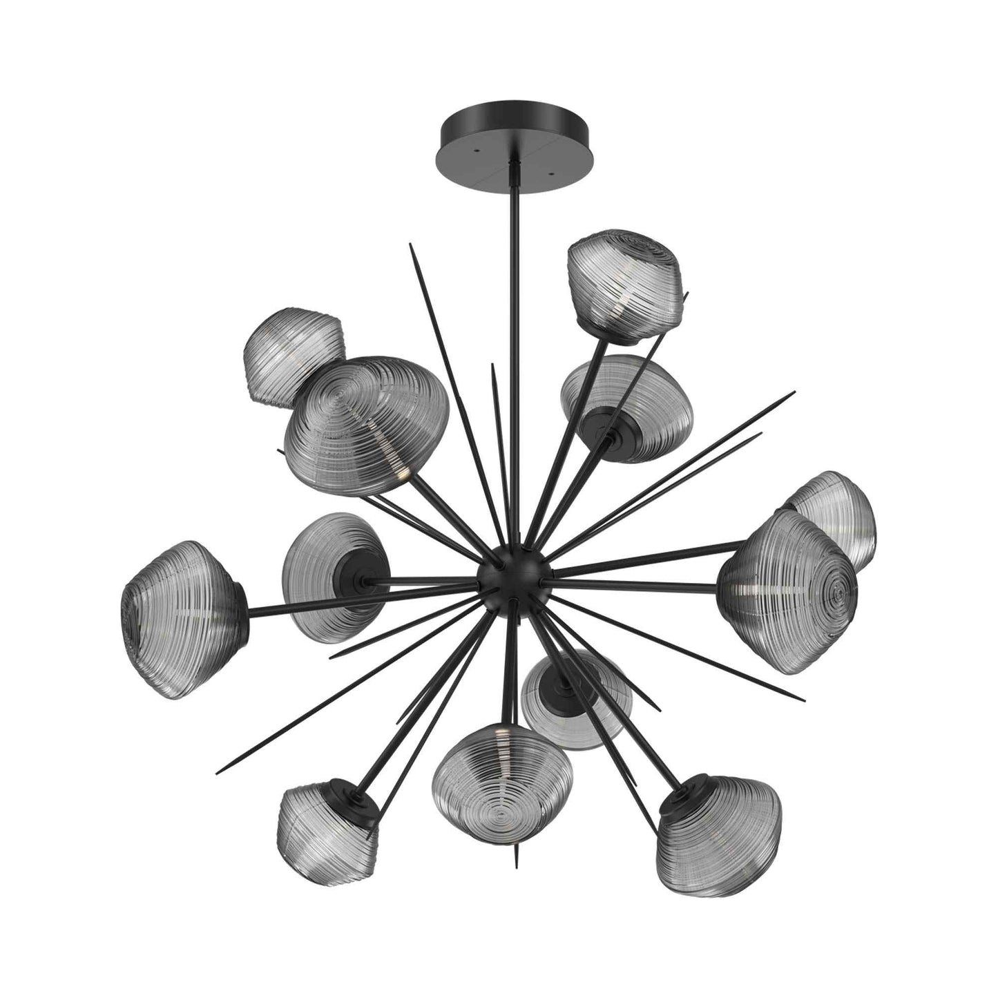 Mesa Starburst LED Chandelier in Matte Black/Smoke Blown Glass (39.7-Inch).