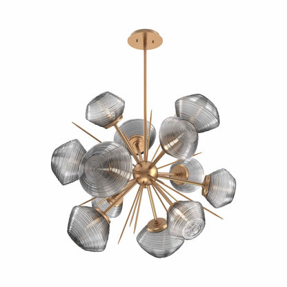 Mesa Starburst LED Chandelier in Novel Brass/Smoke Blown Glass (30.1-Inch).