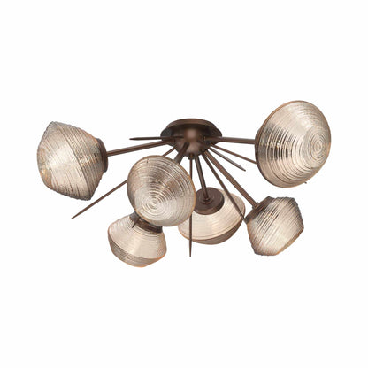 Mesa Starburst LED Flush Mount Ceiling Light in Burnished Bronze/Amber Blown Glass.