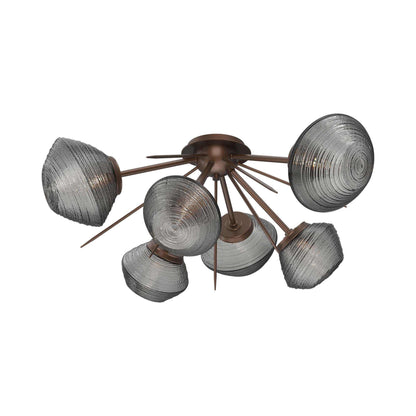 Mesa Starburst LED Flush Mount Ceiling Light in Burnished Bronze/Smoke Blown Glass.
