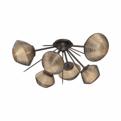 Mesa Starburst LED Flush Mount Ceiling Light in Flat Bronze/Bronze Blown Glass.