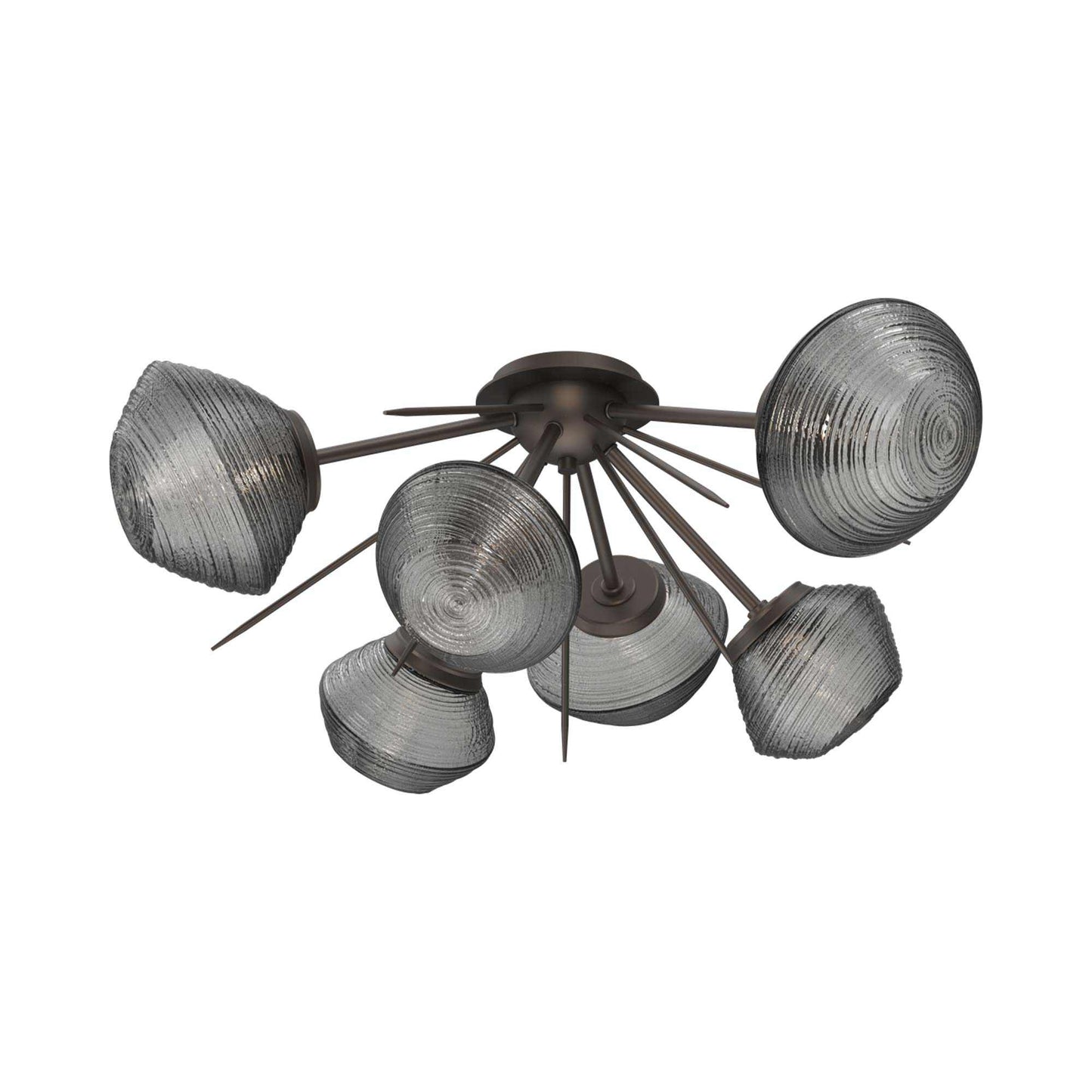 Mesa Starburst LED Flush Mount Ceiling Light in Flat Bronze/Smoke Blown Glass.