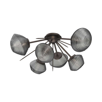 Mesa Starburst LED Flush Mount Ceiling Light in Flat Bronze/Smoke Blown Glass.