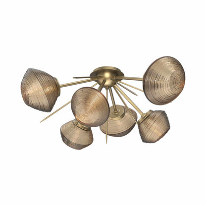 Mesa Starburst LED Flush Mount Ceiling Light in Gilded Brass/Bronze Blown Glass.