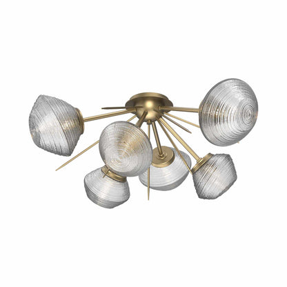 Mesa Starburst LED Flush Mount Ceiling Light in Gilded Brass/Clear Blown Glass.