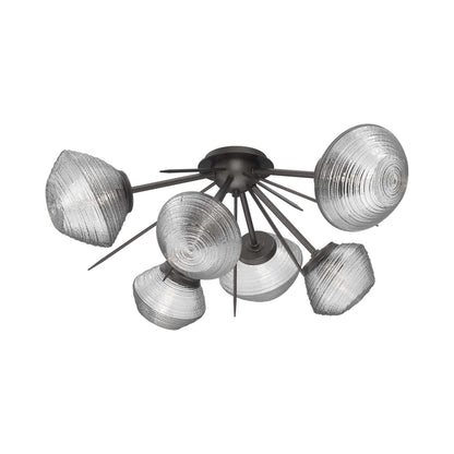 Mesa Starburst LED Flush Mount Ceiling Light in Graphite/Clear Blown Glass.