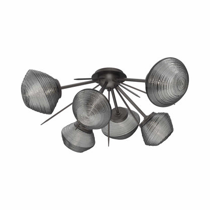 Mesa Starburst LED Flush Mount Ceiling Light in Graphite/Smoke Blown Glass.