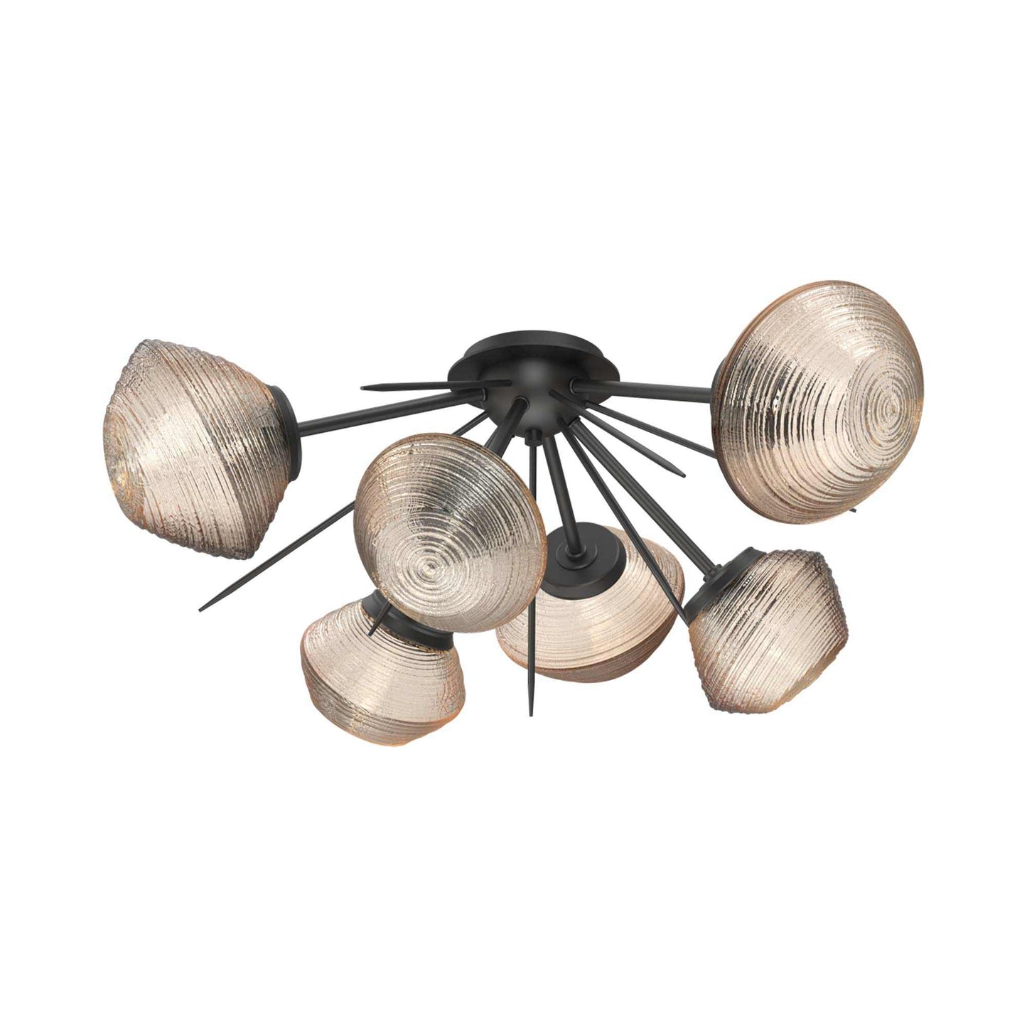 Mesa Starburst LED Flush Mount Ceiling Light in Matte Black/Amber Blown Glass.