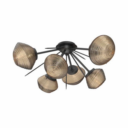 Mesa Starburst LED Flush Mount Ceiling Light in Matte Black/Bronze Blown Glass.