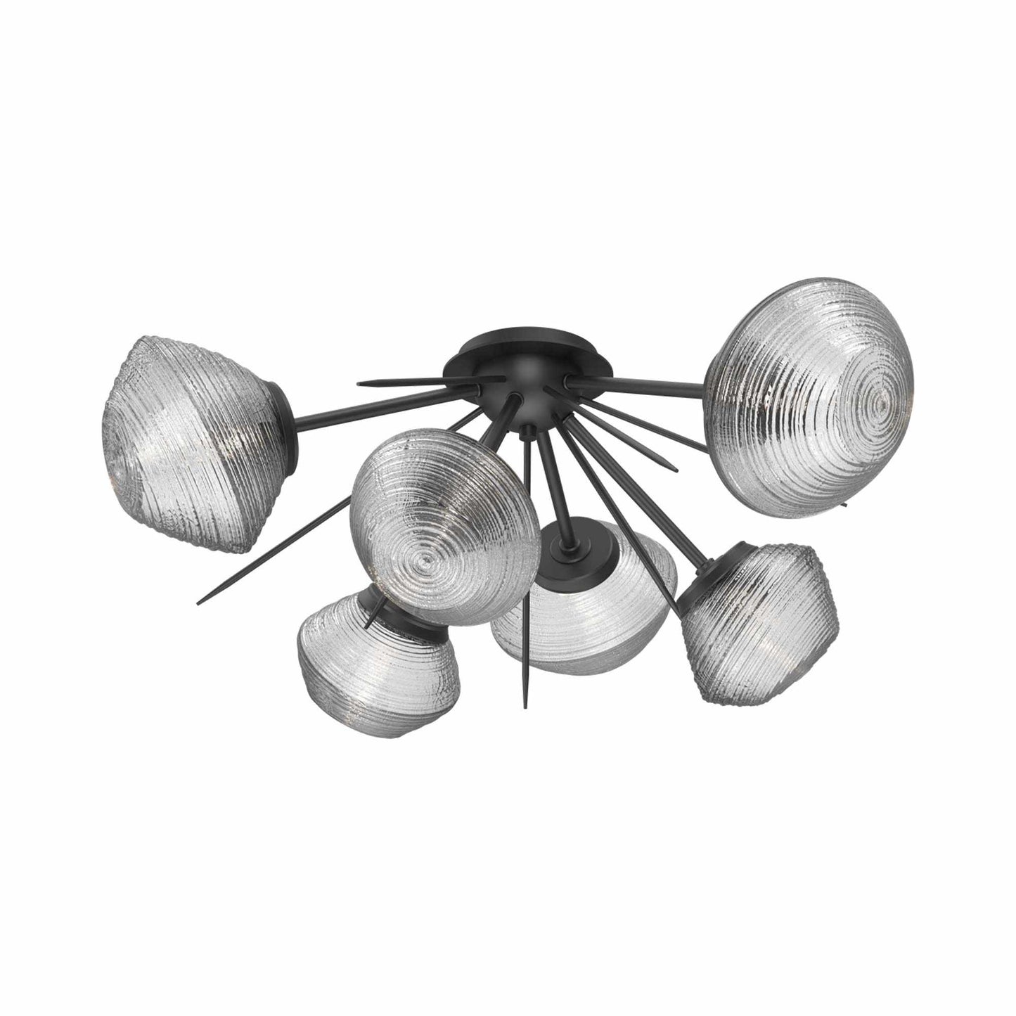Mesa Starburst LED Flush Mount Ceiling Light in Matte Black/Clear Blown Glass.