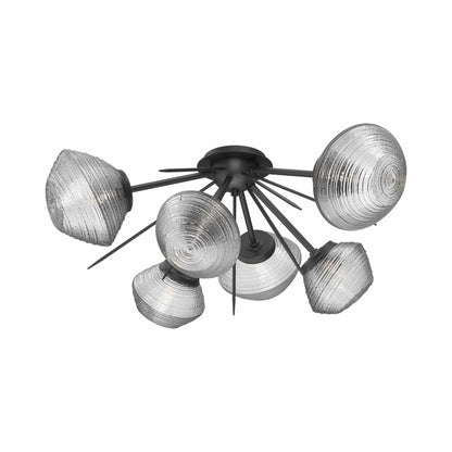 Mesa Starburst LED Flush Mount Ceiling Light in Matte Black/Clear Blown Glass.