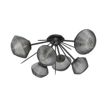 Mesa Starburst LED Flush Mount Ceiling Light in Matte Black/Smoke Blown Glass.