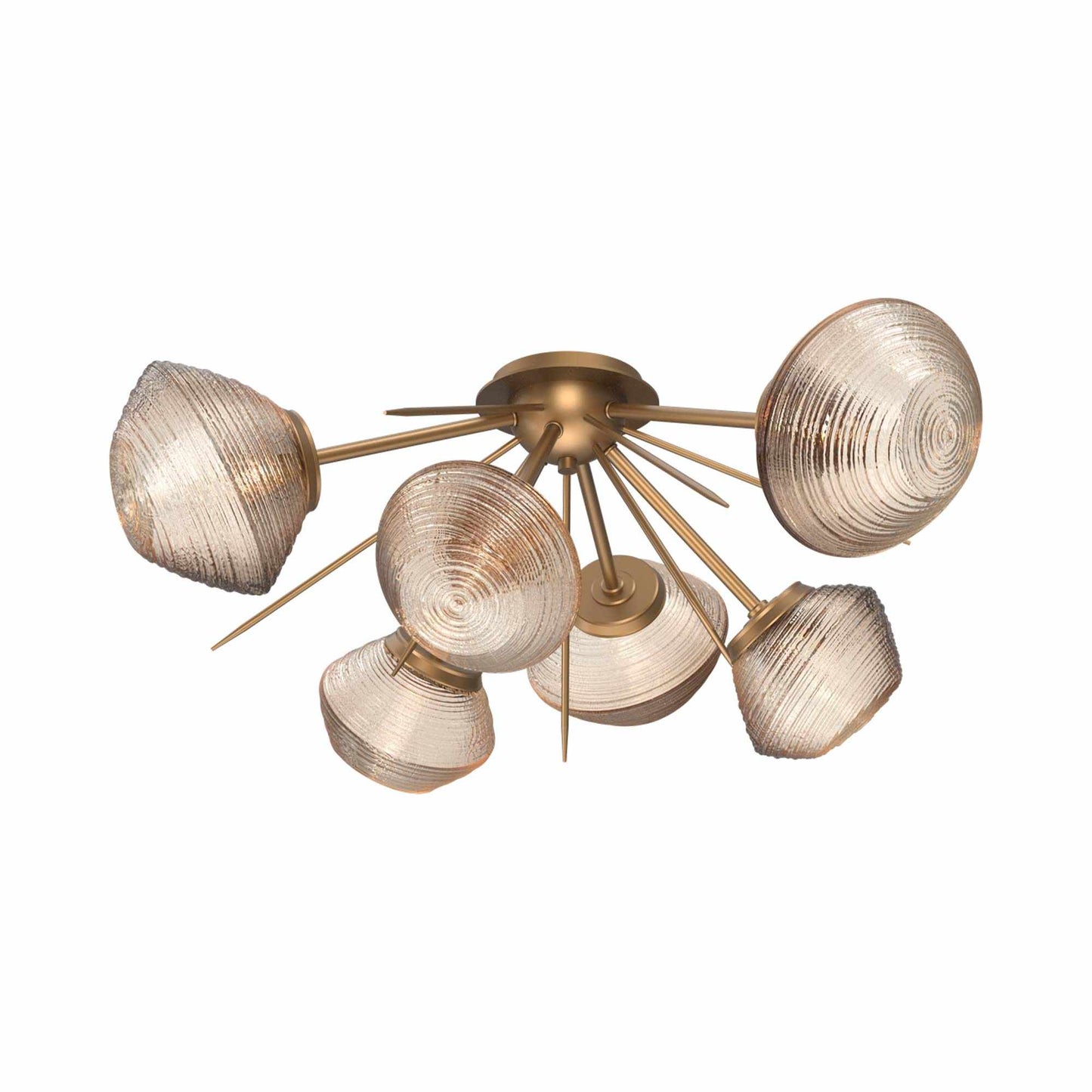Mesa Starburst LED Flush Mount Ceiling Light in Novel Brass/Amber Blown Glass.