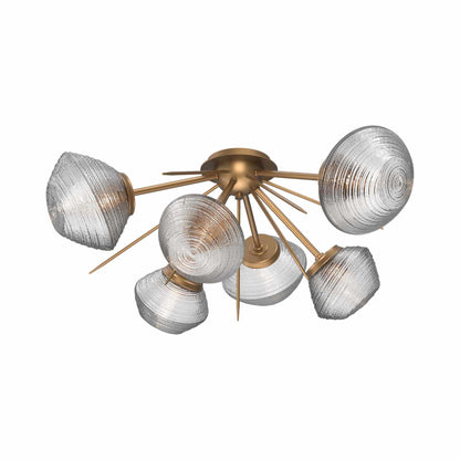 Mesa Starburst LED Flush Mount Ceiling Light in Novel Brass/Clear Blown Glass.