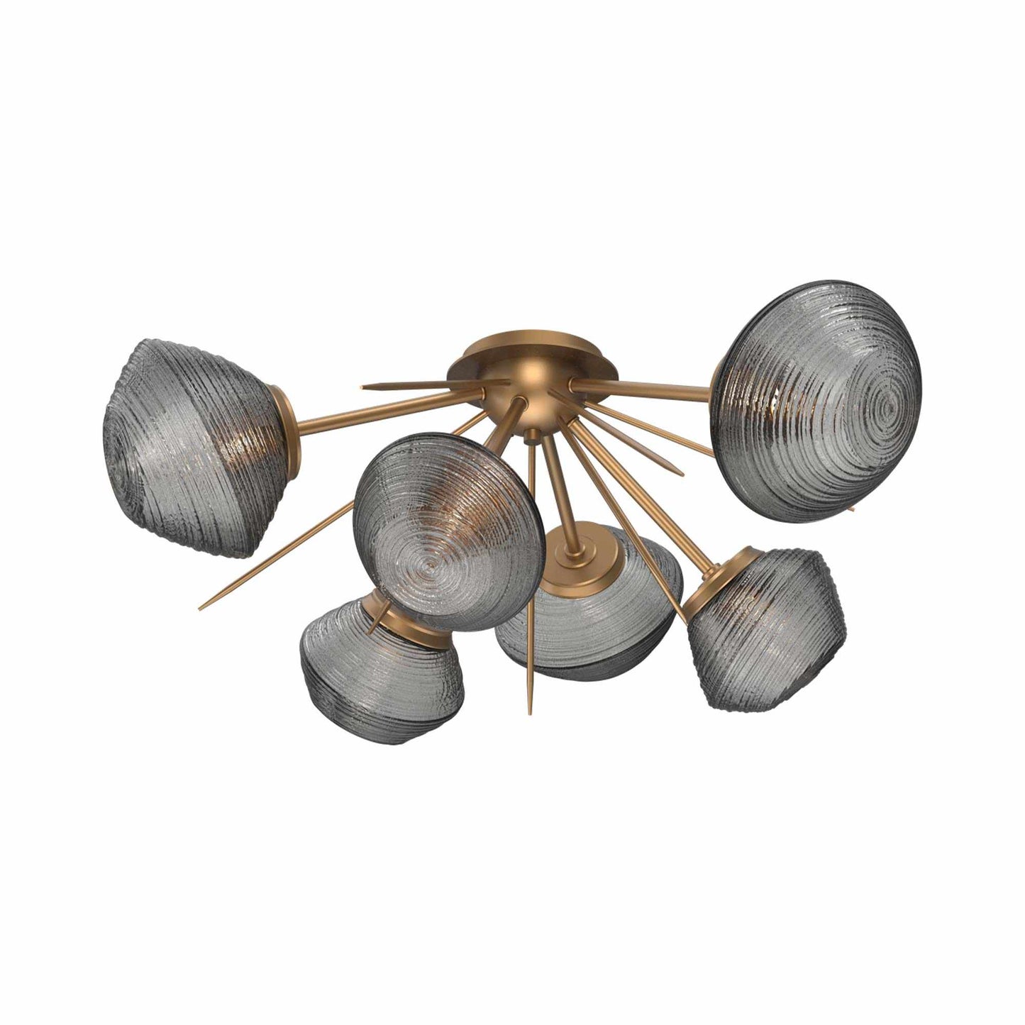 Mesa Starburst LED Flush Mount Ceiling Light in Novel Brass/Smoke Blown Glass.