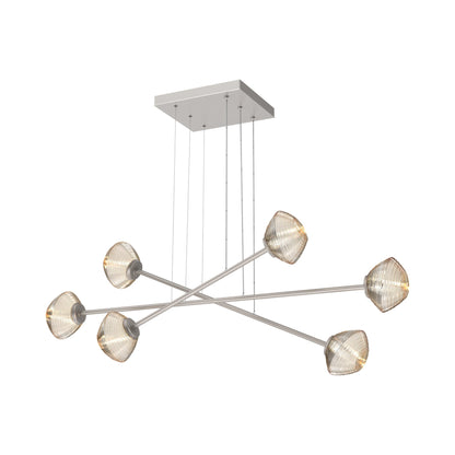 Mesa Triple Moda Linear LED Chandelier in Beige Silver/Amber Blown Glass.