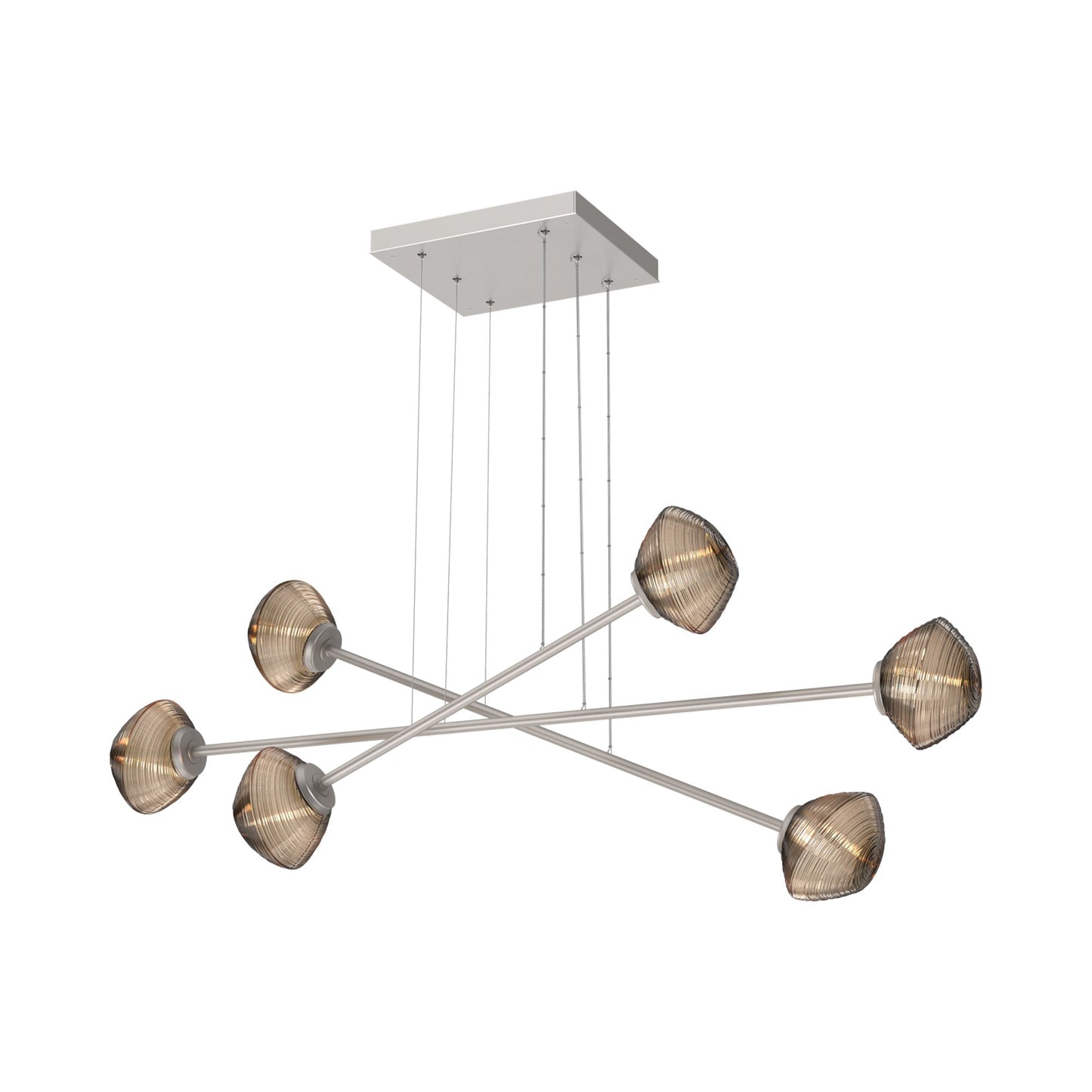 Mesa Triple Moda Linear LED Chandelier in Beige Silver/Bronze Blown Glass.