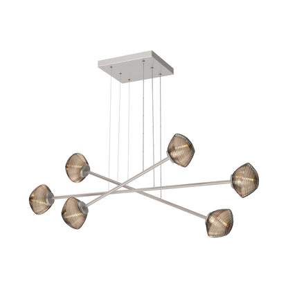 Mesa Triple Moda Linear LED Chandelier in Beige Silver/Bronze Blown Glass.