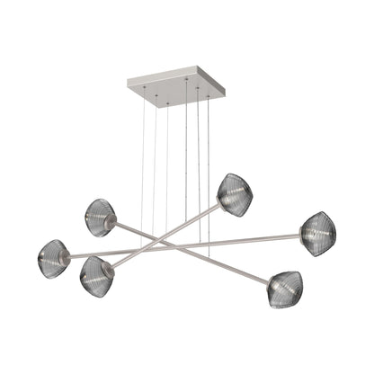 Mesa Triple Moda Linear LED Chandelier in Beige Silver/Smoke Blown Glass.