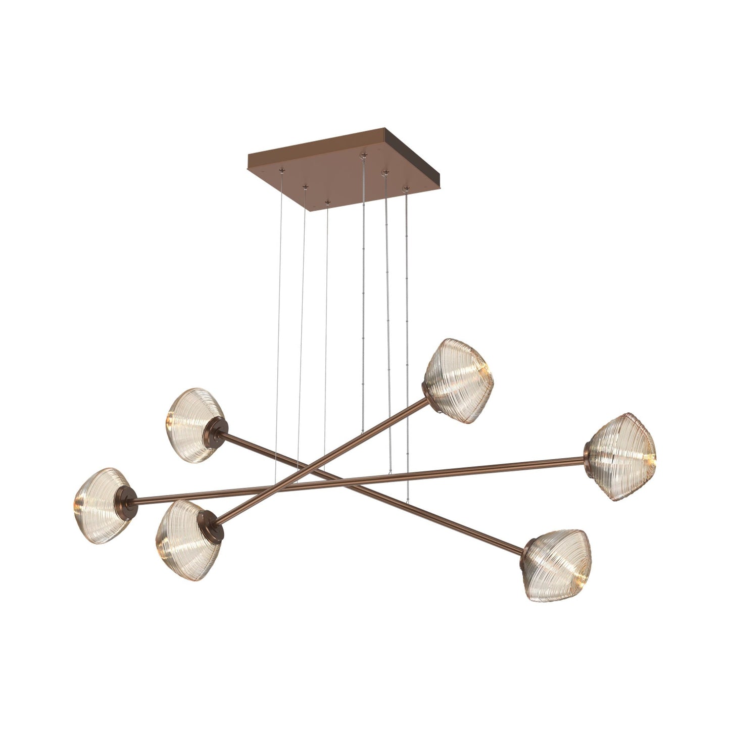 Mesa Triple Moda Linear LED Chandelier in Burnished Bronze/Amber Blown Glass.