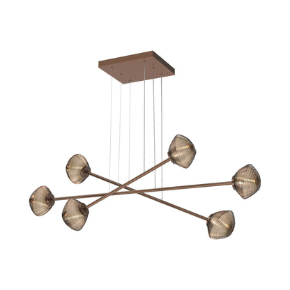 Mesa Triple Moda Linear LED Chandelier in Burnished Bronze/Bronze Blown Glass.