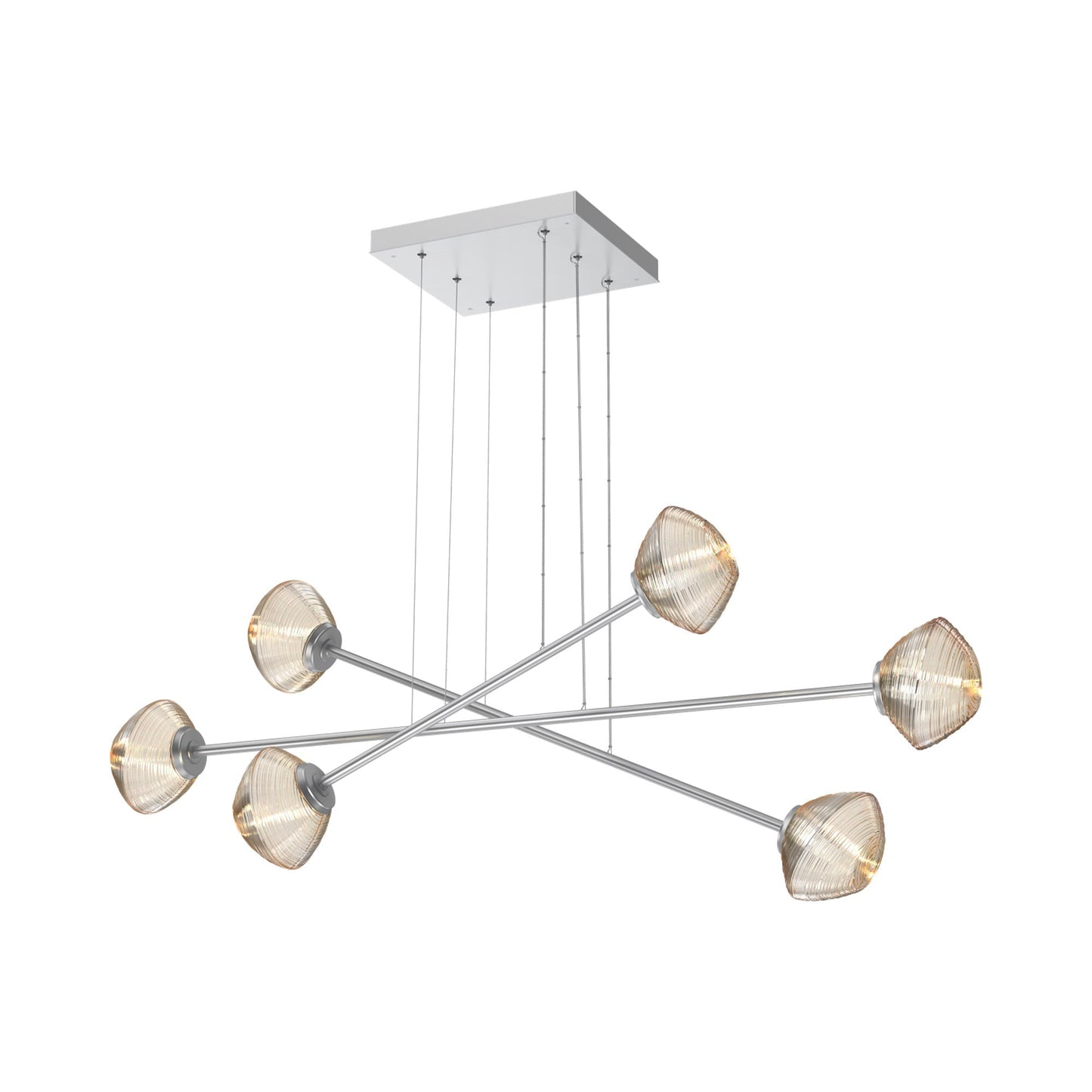 Mesa Triple Moda Linear LED Chandelier in Classic Silver/Amber Blown Glass.