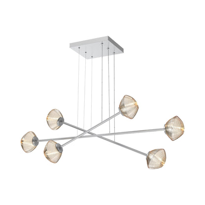 Mesa Triple Moda Linear LED Chandelier in Classic Silver/Amber Blown Glass.