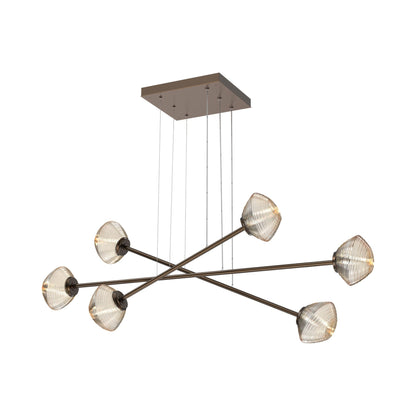 Mesa Triple Moda Linear LED Chandelier in Flat Bronze/Amber Blown Glass.