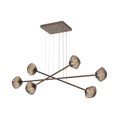 Mesa Triple Moda Linear LED Chandelier in Flat Bronze/Bronze Blown Glass.