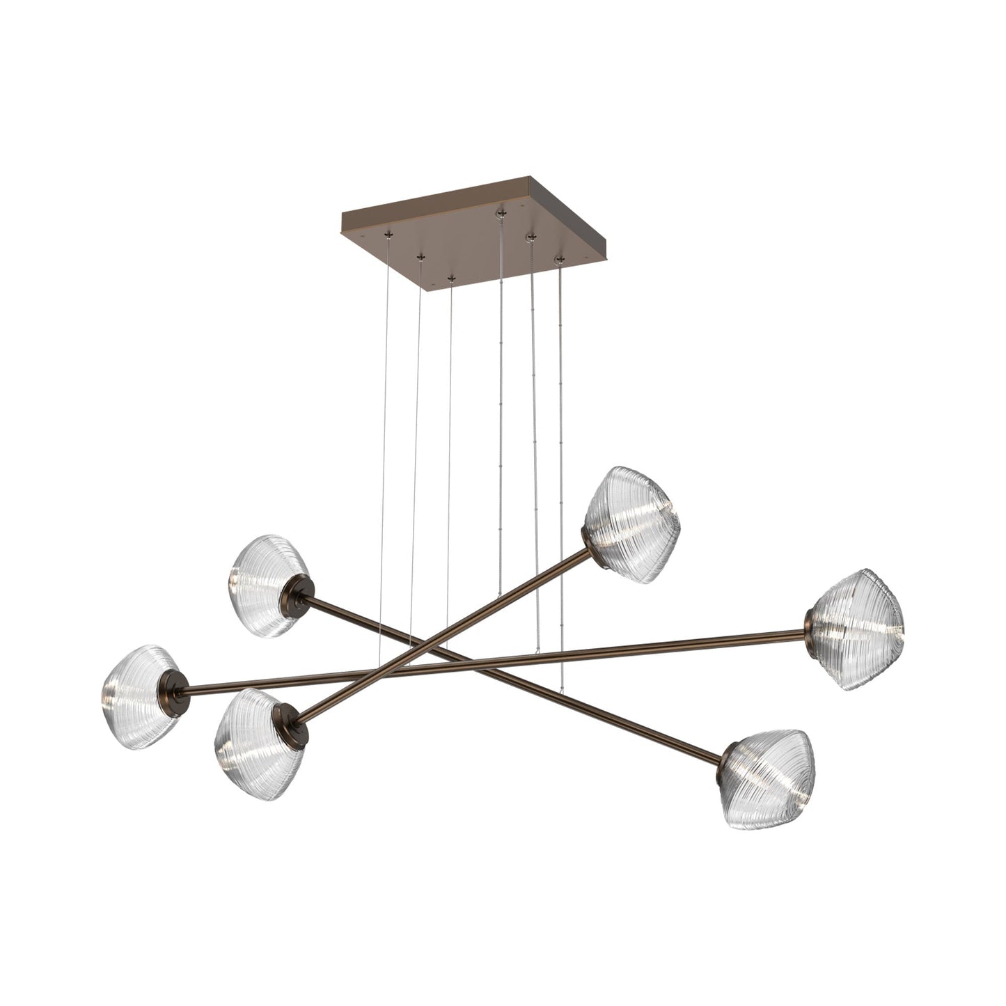 Mesa Triple Moda Linear LED Chandelier in Flat Bronze/Clear Blown Glass.