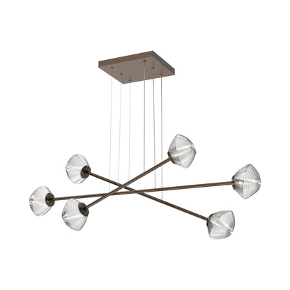 Mesa Triple Moda Linear LED Chandelier in Flat Bronze/Clear Blown Glass.