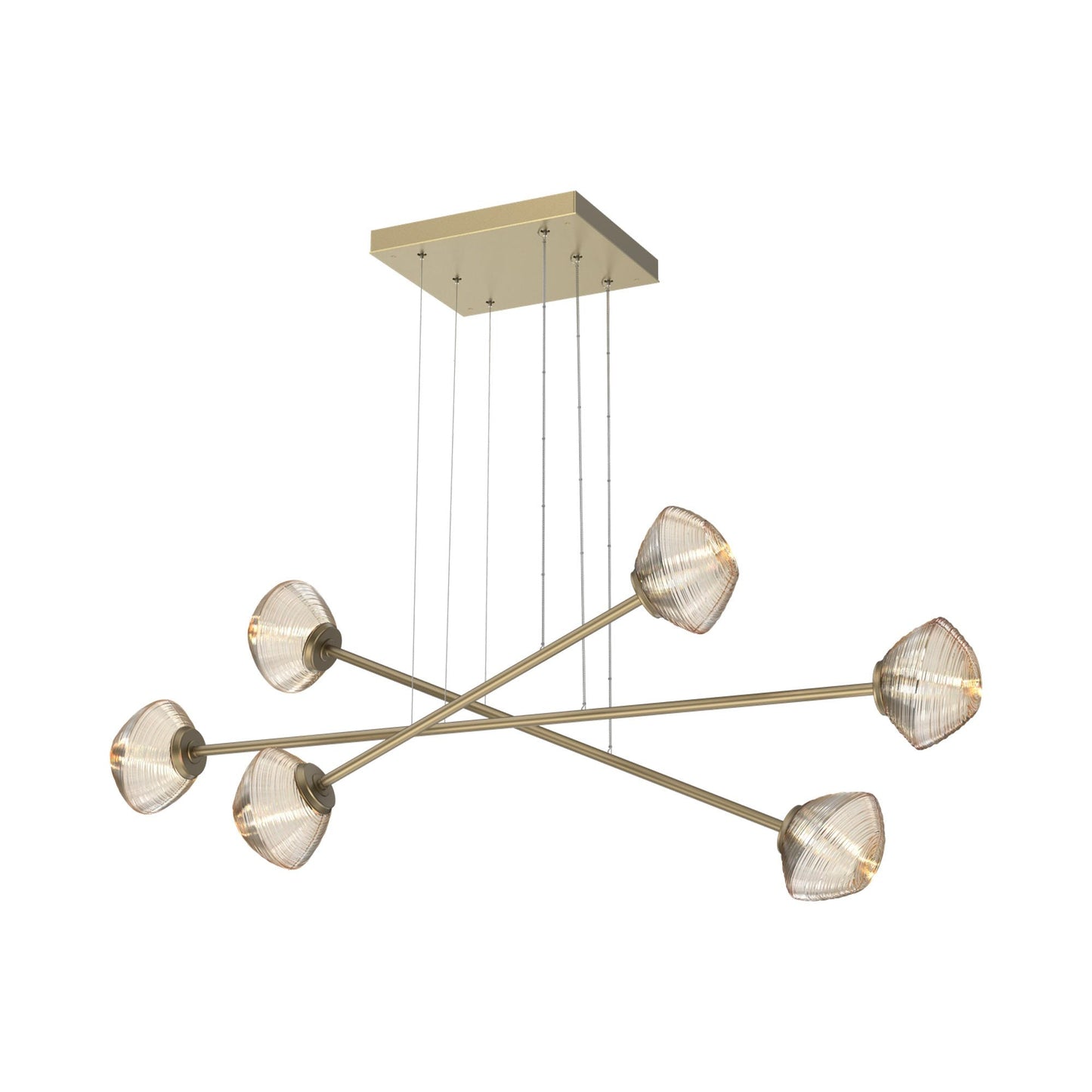 Mesa Triple Moda Linear LED Chandelier in Gilded Brass/Amber Blown Glass.