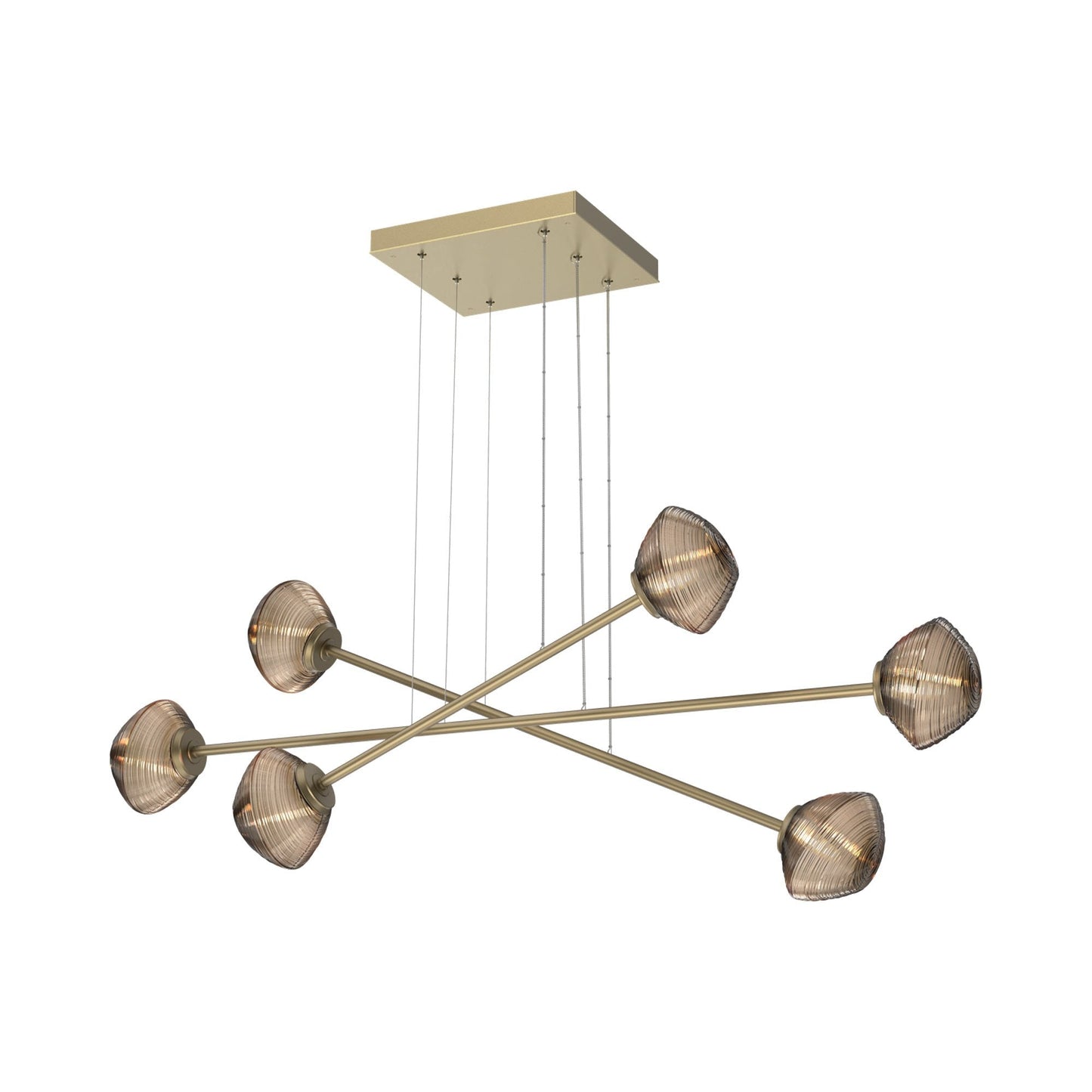 Mesa Triple Moda Linear LED Chandelier in Gilded Brass/Bronze Blown Glass.