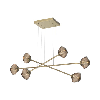 Mesa Triple Moda Linear LED Chandelier in Gilded Brass/Bronze Blown Glass.