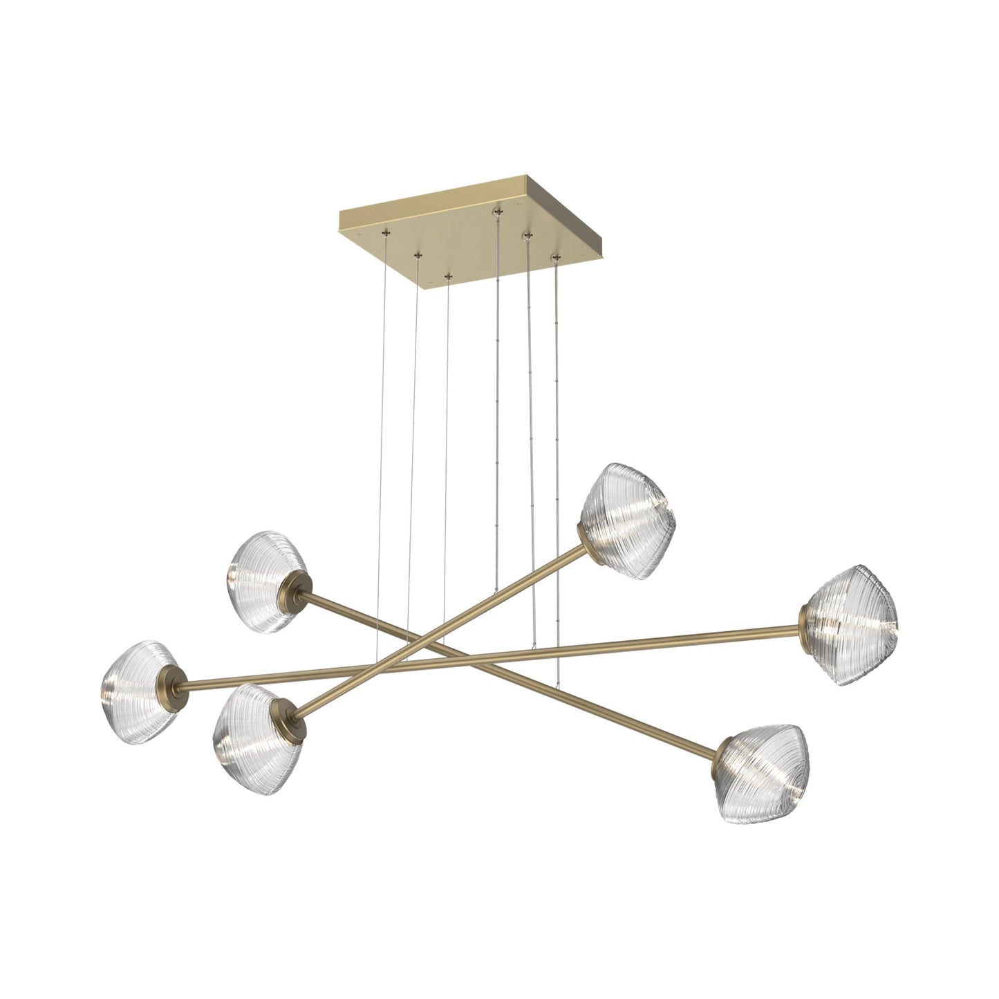 Mesa Triple Moda Linear LED Chandelier in Gilded Brass/Clear Blown Glass.