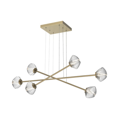 Mesa Triple Moda Linear LED Chandelier in Gilded Brass/Clear Blown Glass.