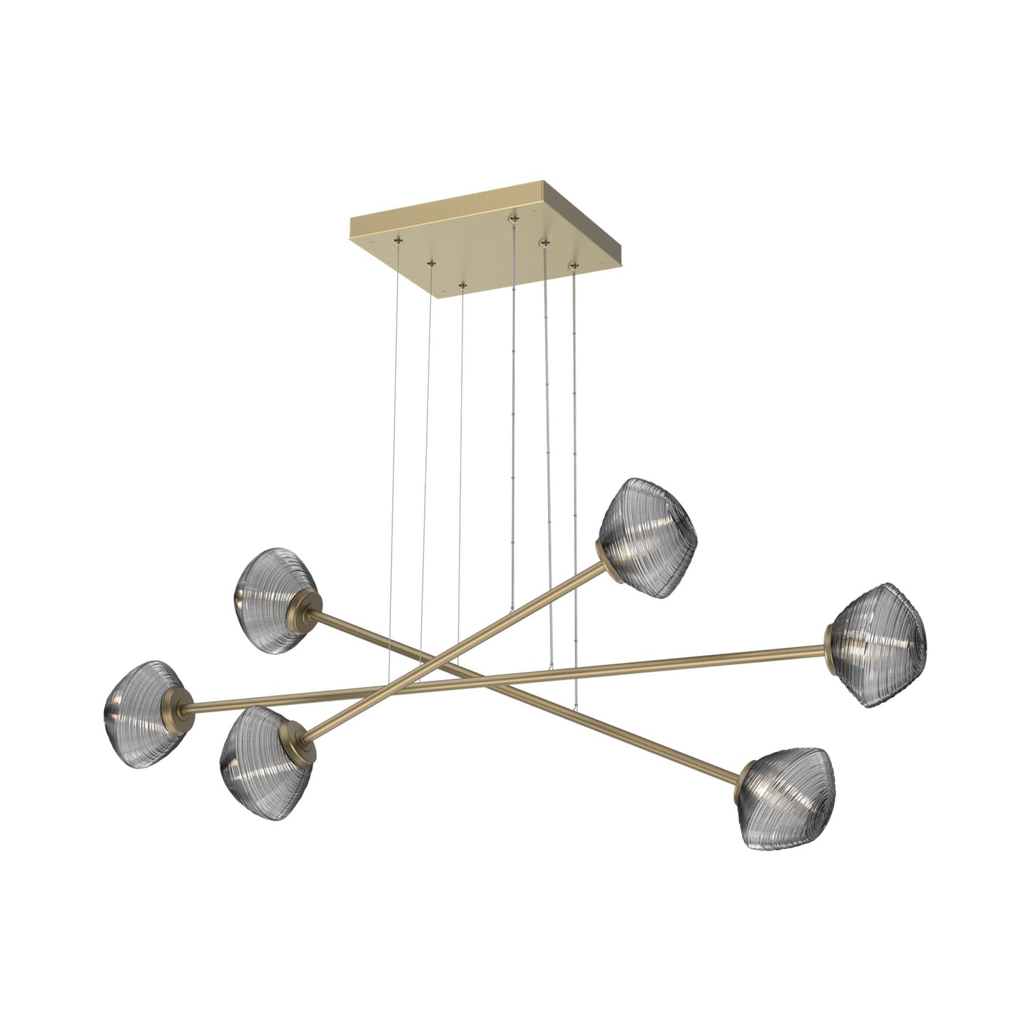 Mesa Triple Moda Linear LED Chandelier in Gilded Brass/Smoke Blown Glass.
