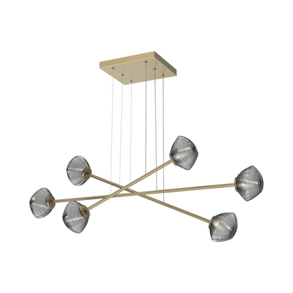 Mesa Triple Moda Linear LED Chandelier in Gilded Brass/Smoke Blown Glass.