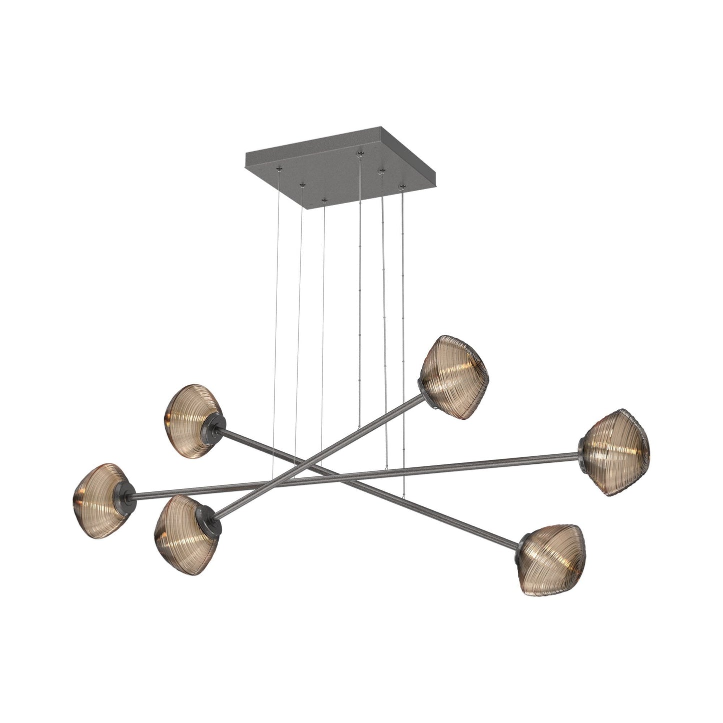 Mesa Triple Moda Linear LED Chandelier in Graphite/Bronze Blown Glass.
