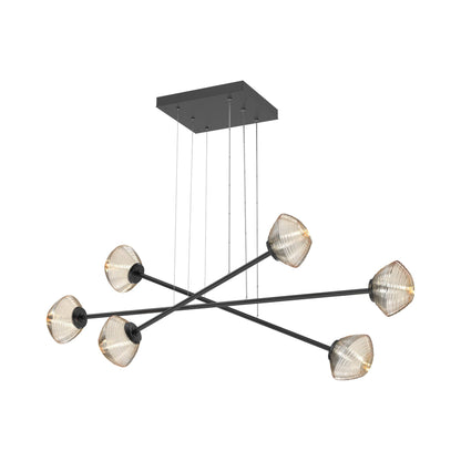 Mesa Triple Moda Linear LED Chandelier in Matte Black/Amber Blown Glass.