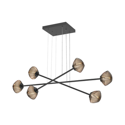 Mesa Triple Moda Linear LED Chandelier in Matte Black/Bronze Blown Glass.