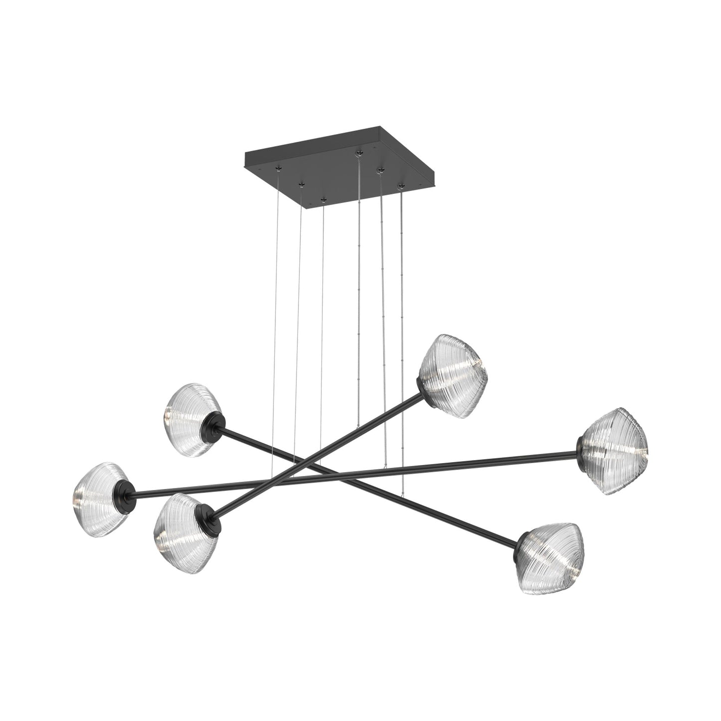 Mesa Triple Moda Linear LED Chandelier in Matte Black/Clear Blown Glass.