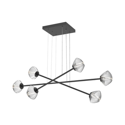 Mesa Triple Moda Linear LED Chandelier in Matte Black/Clear Blown Glass.