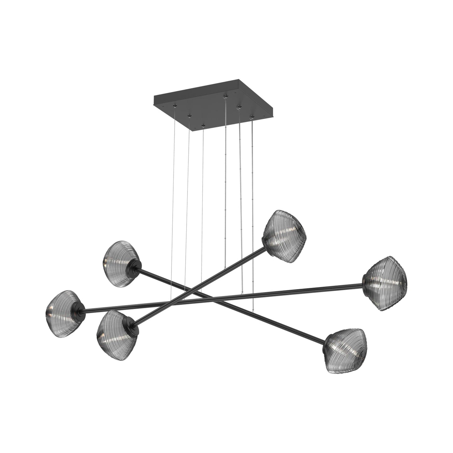 Mesa Triple Moda Linear LED Chandelier in Matte Black/Smoke Blown Glass.