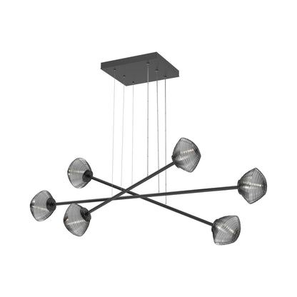 Mesa Triple Moda Linear LED Chandelier in Matte Black/Smoke Blown Glass.