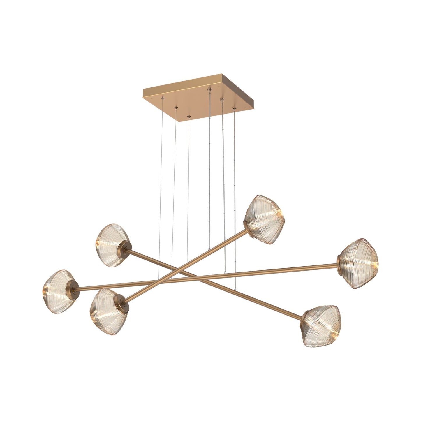Mesa Triple Moda Linear LED Chandelier in Novel Brass/Amber Blown Glass.